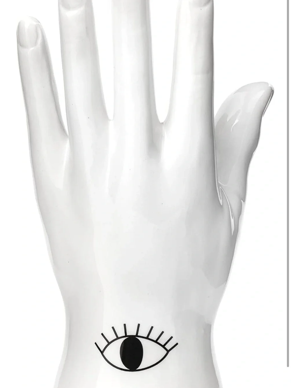 Kikkerland White Ceramic Palm Jewelry Holder with Black Print